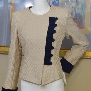 Beige/Black Quilted Silk and Velour Blazer